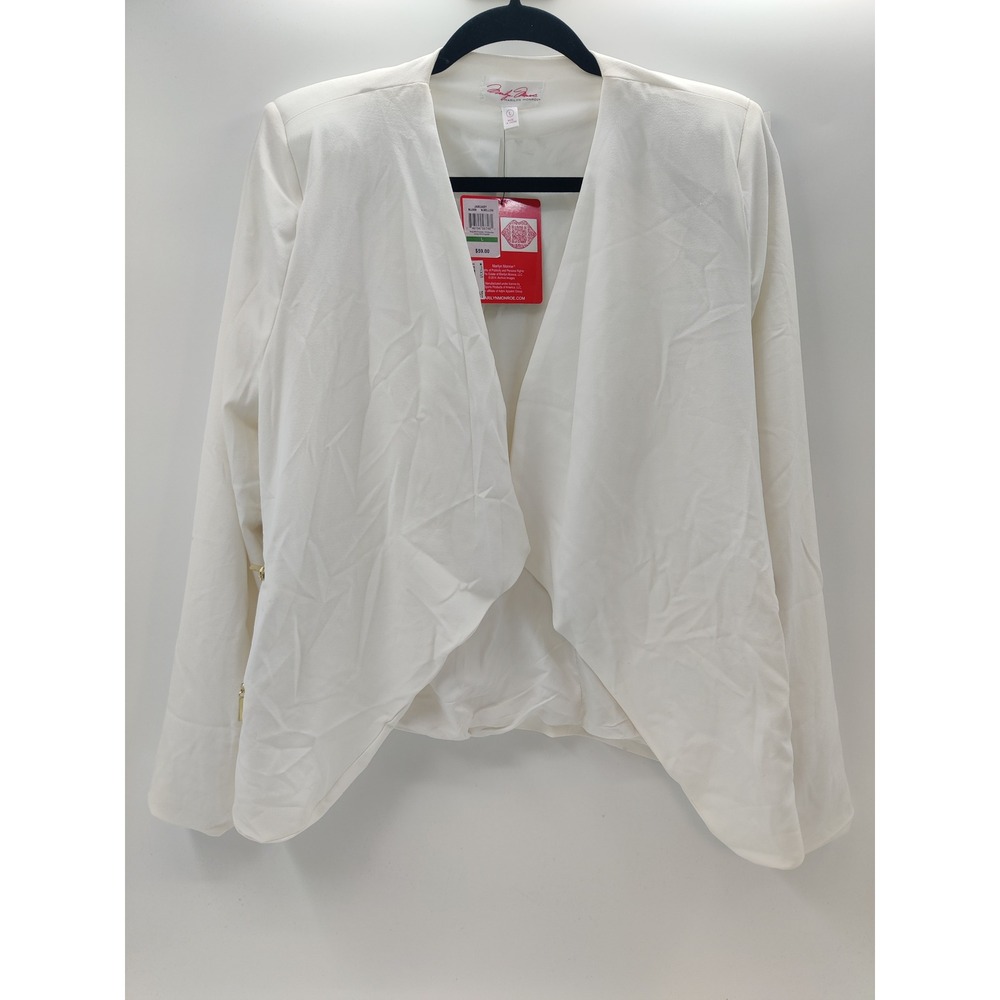 Marilyn Monroe Womens White Open Front Blazer Jacket Gold Back Zippers Large NEW - Picture 1 of 9